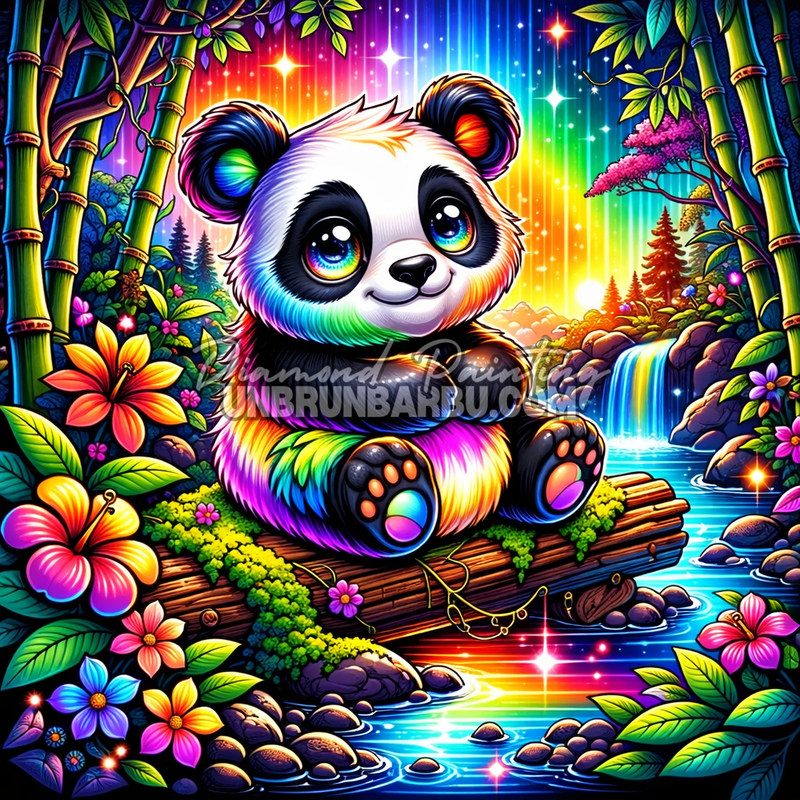Illustration du Diamond Painting Panda Arc-en-Ciel de la Vallée Enchantée 80x80 cm