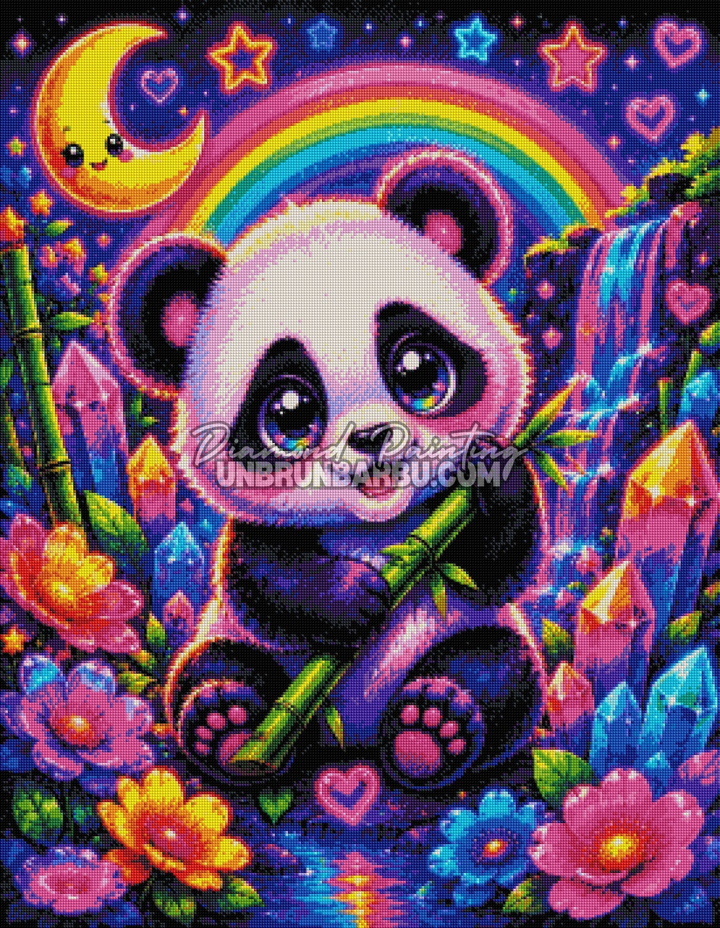 diamond painting panda des cristaux arc en ciel 70x90 rendu diamante toile kawaii coloree
