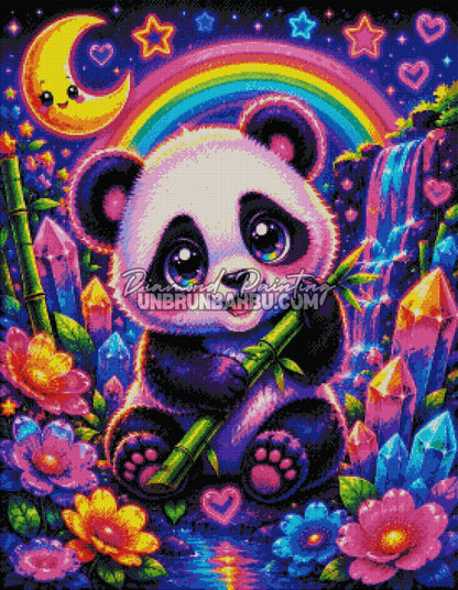 diamond painting panda des cristaux arc en ciel 70x90 rendu diamante toile kawaii coloree
