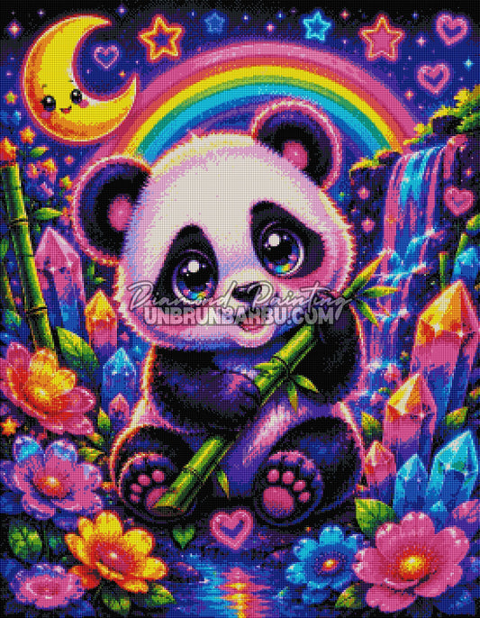 diamond painting panda des cristaux arc en ciel 70x90 rendu diamante toile kawaii coloree
