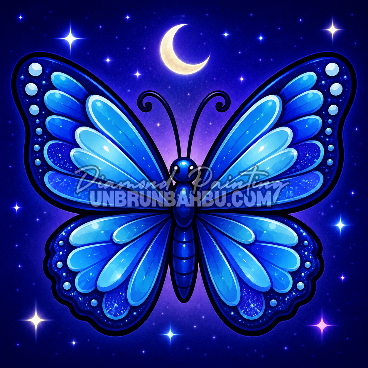 diamond painting papillon bleu clair de minuit 40x40 ambiance nocturne