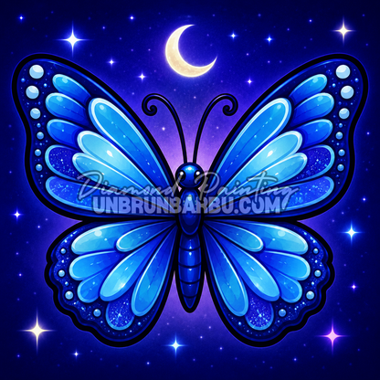 diamond painting papillon bleu clair de minuit 40x40 ambiance nocturne