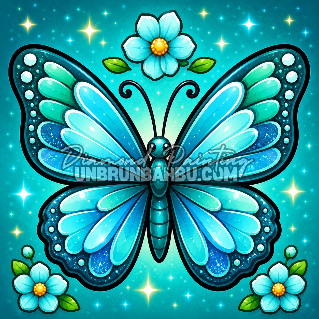 diamond painting papillon bleu cristal 40x40 tons bleu turquoise