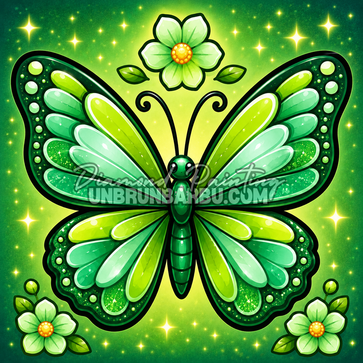 diamond painting papillon emeraude des jardins magiques 40x40 tons verts
