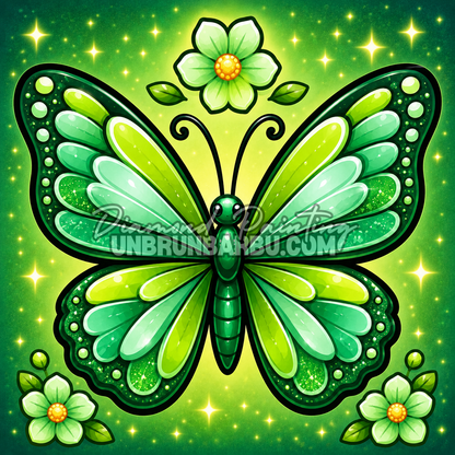 diamond painting papillon emeraude des jardins magiques 40x40 tons verts
