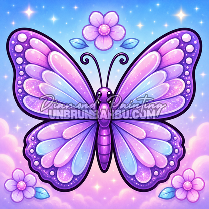 diamond painting papillon lavande des nuages 40x40 tons violet pastel
