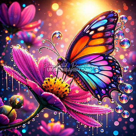 illustration diamond painting papillon couleur fleur lumineuse
