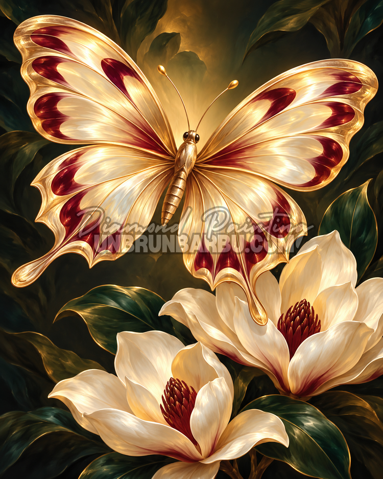 Diamond Painting - Papillon Nacré aux Magnolias - 60x75 cm