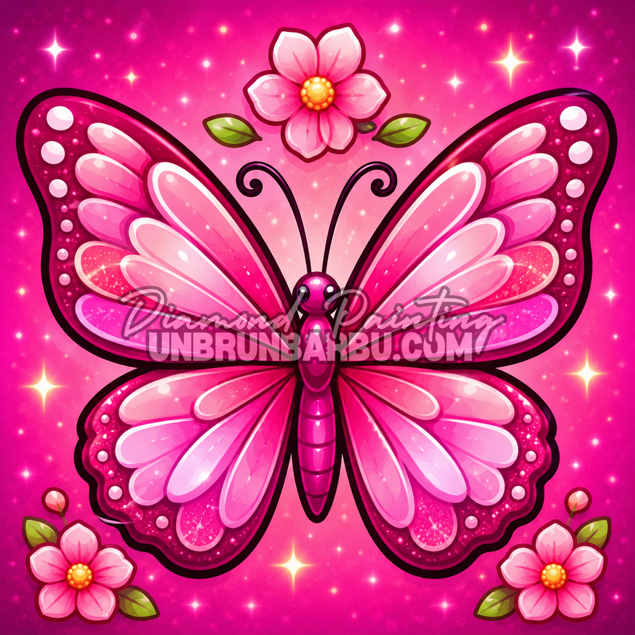 diamond painting papillon rose feerie 40x40 couleurs roses lumineuses
