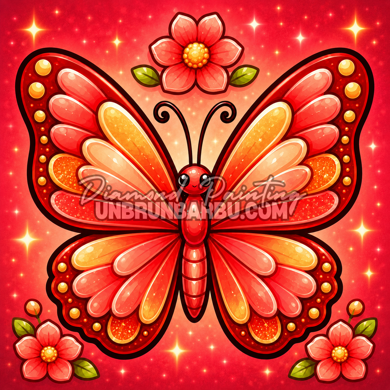 diamond painting papillon rouge passion lumineuse 40x40 tons rouges eclatants