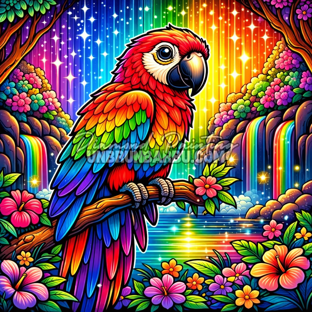 Illustration du Diamond Painting Perroquet du Paradis Arc-en-Ciel 80x80 cm