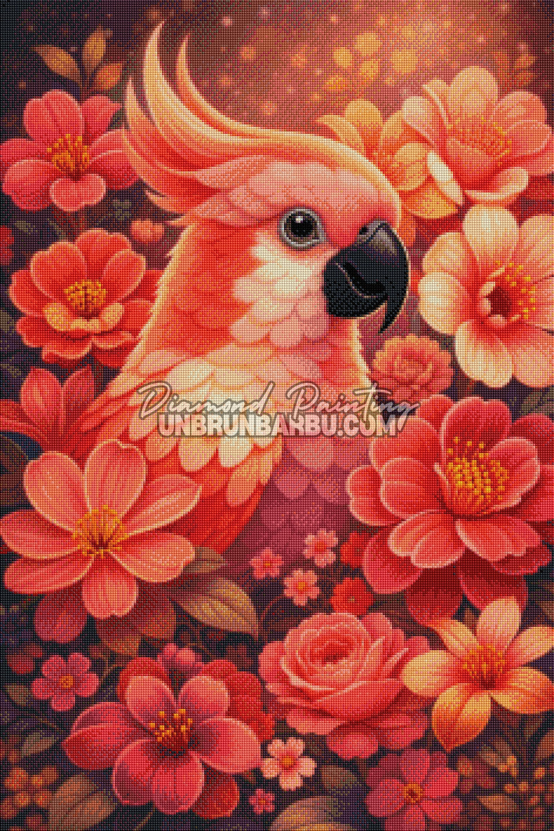 rendu diamond painting perroquet tropical diamants
