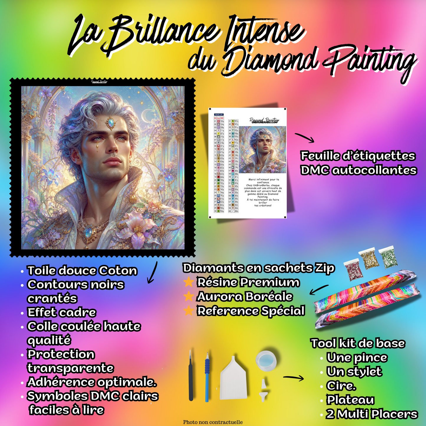 Kit complet Diamond Painting Prince du Royaume Lumineux 120x120 avec accessoires inclus
