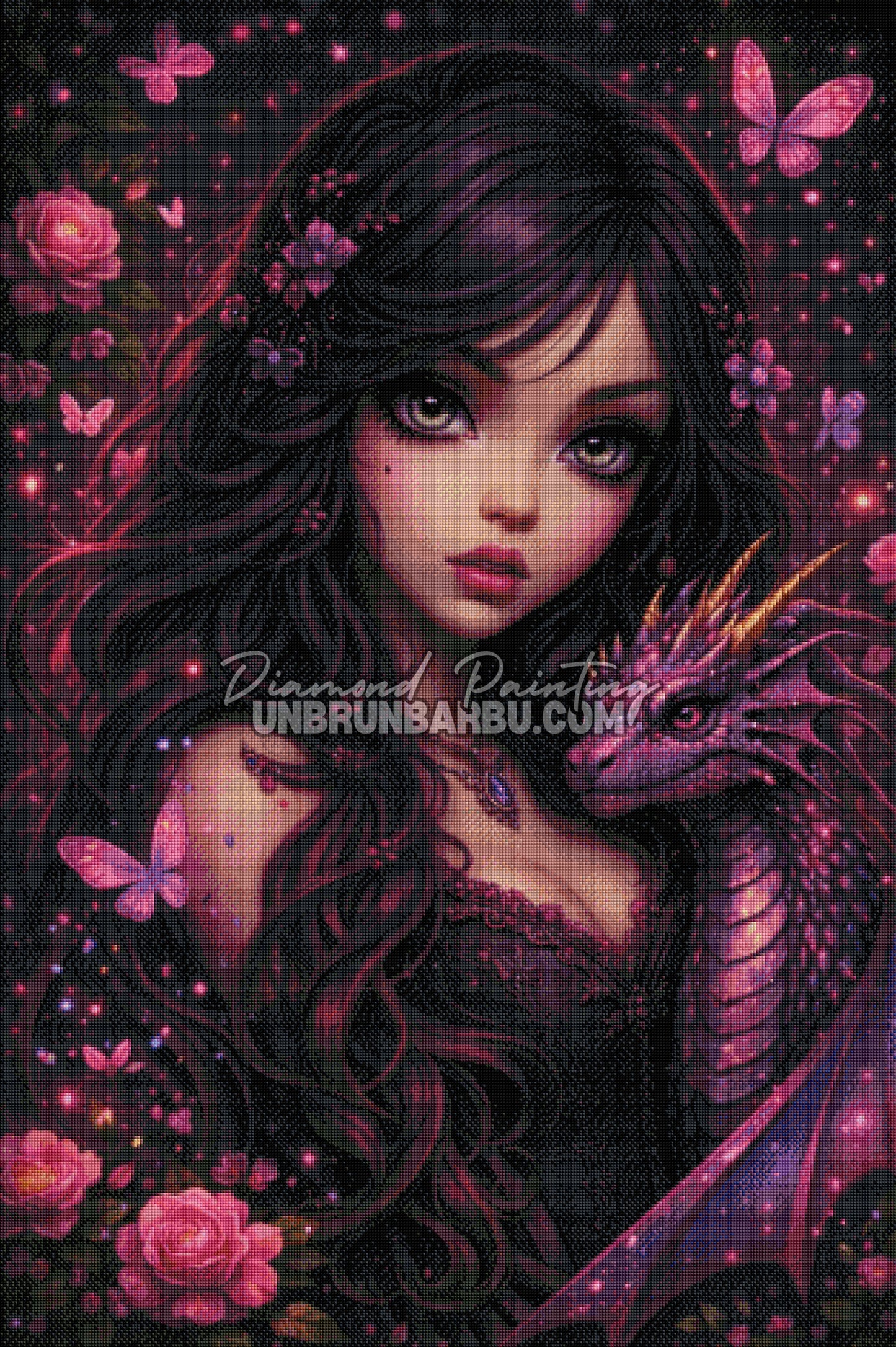 rendu diamond painting princesse dragon violet diamants