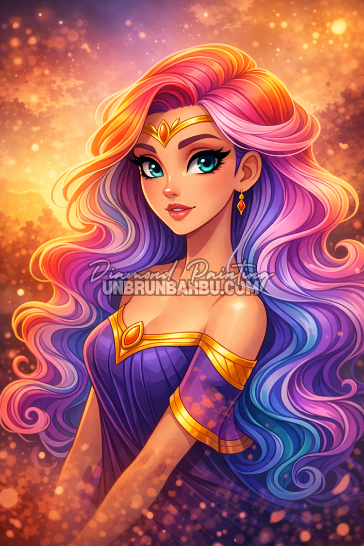 illustration diamond painting princesse fantasy cheveux colores