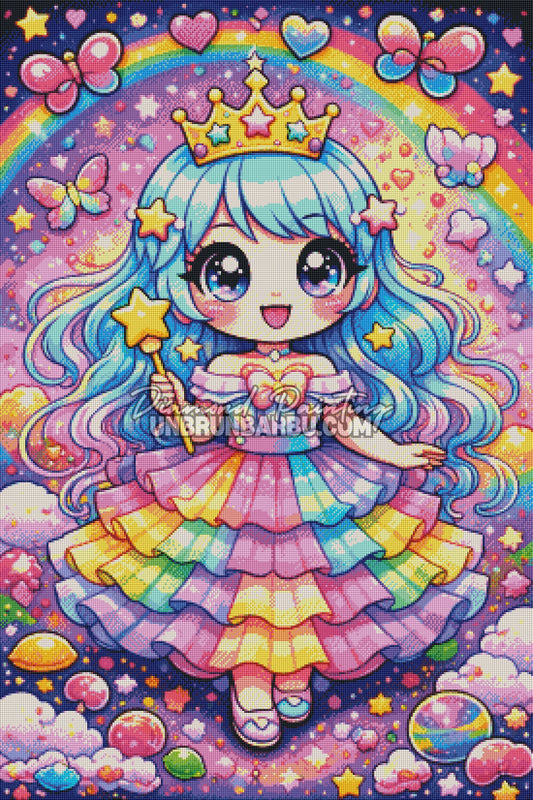 rendu diamond painting princesse kawaii arc en ciel diamant