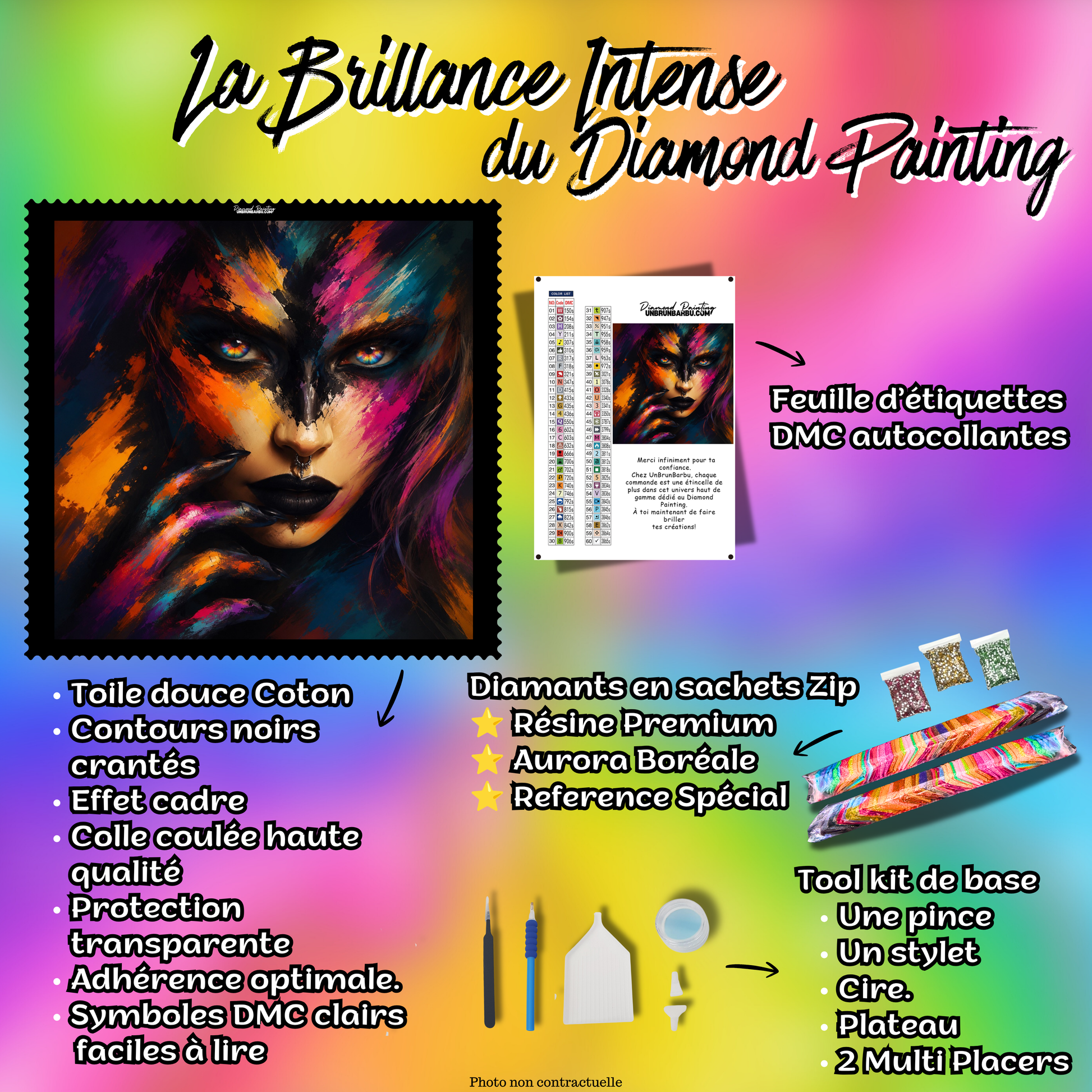 kit diamond painting reflets obscurs 90x90 cm contenu complet premium