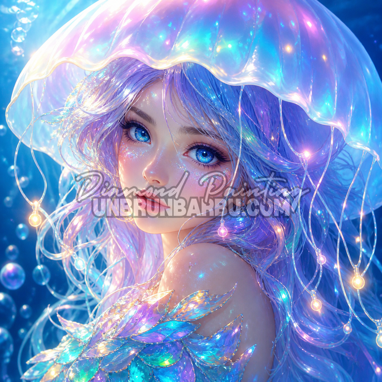 diamond painting reine des meduses 110x110 cm illustration