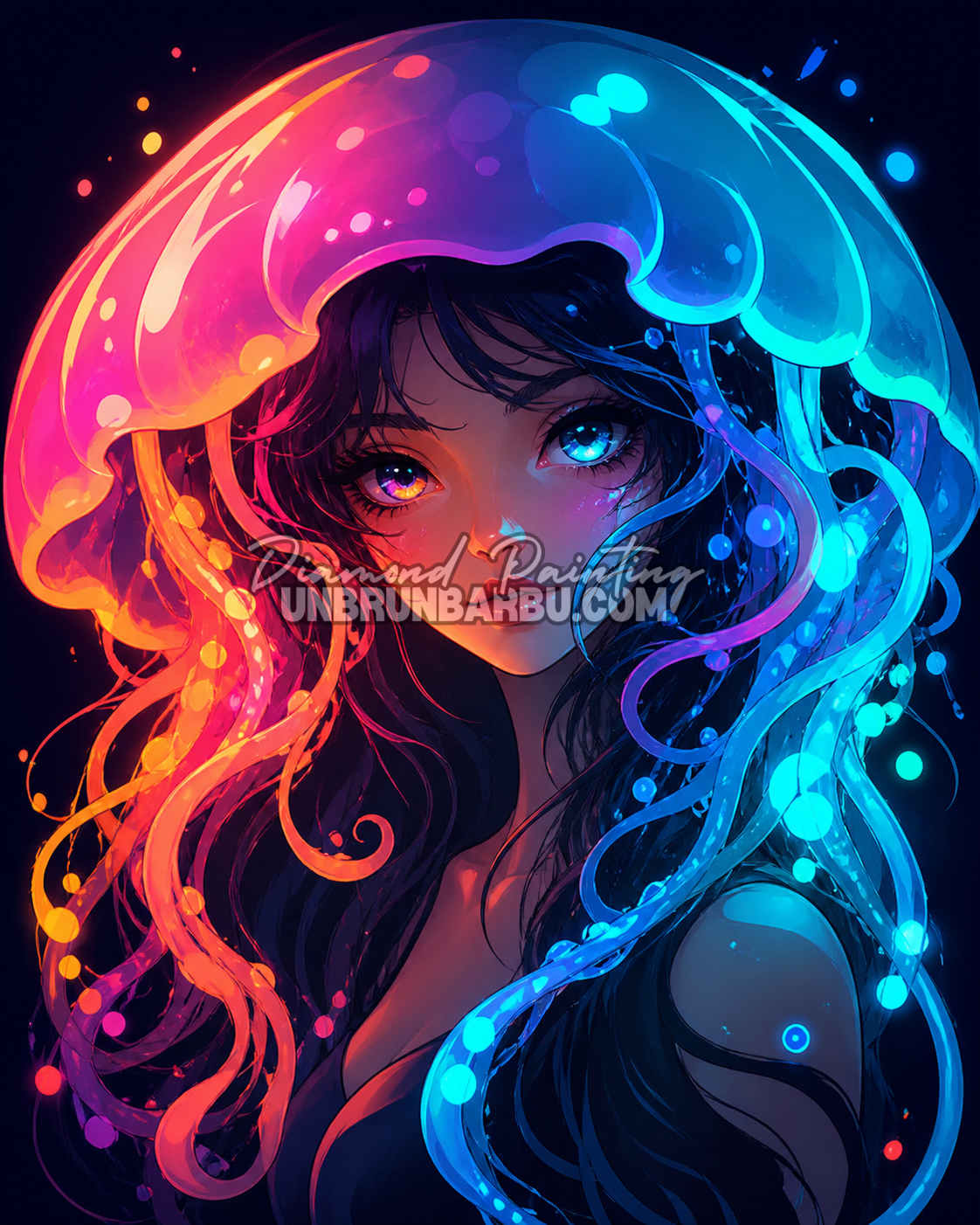 diamond painting reine des profondeurs couronne meduse 80x100 cm illustration marine neon
