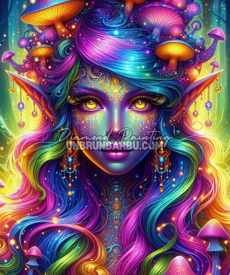 illustration diamond painting reine elfique arc en ciel fantasy