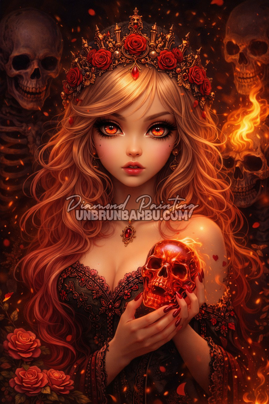 illustration diamond painting reine gothique crane flammes