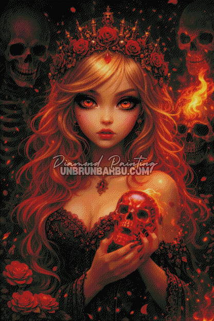 rendu diamond painting reine gothique crane rouge diamant