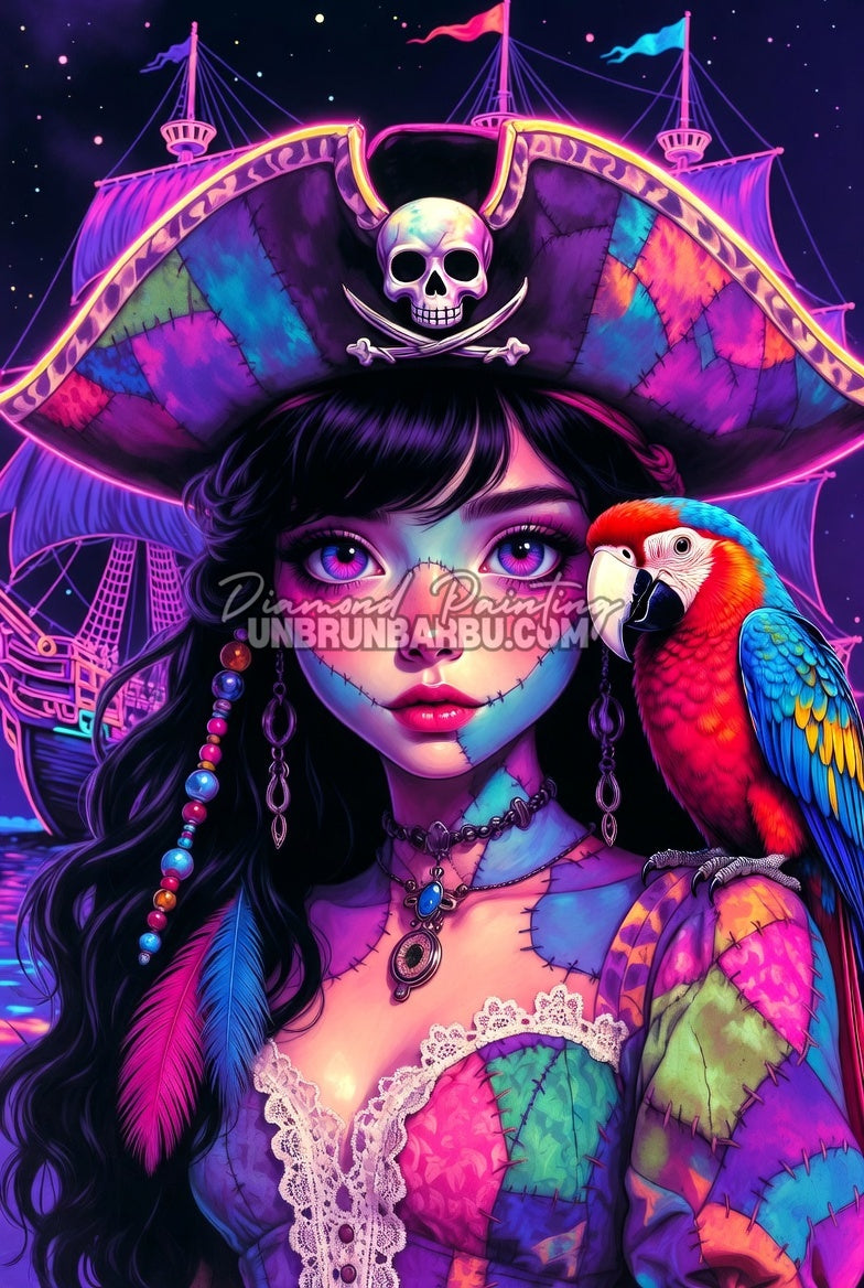 diamond painting reine maudite des mers noires 70x105 cm illustration reine pirate perroquet