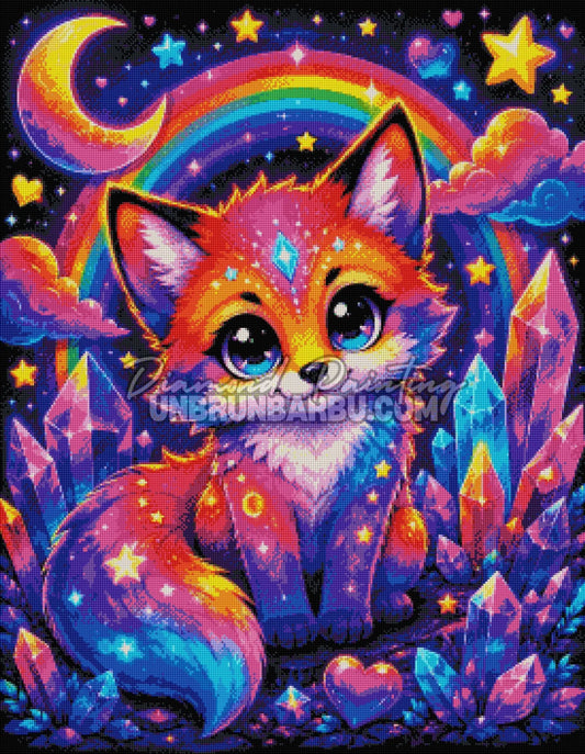 Rendu diamanté du Diamond Painting Renard aux Cristaux Magiques 70x90 cm avec cristaux et lune