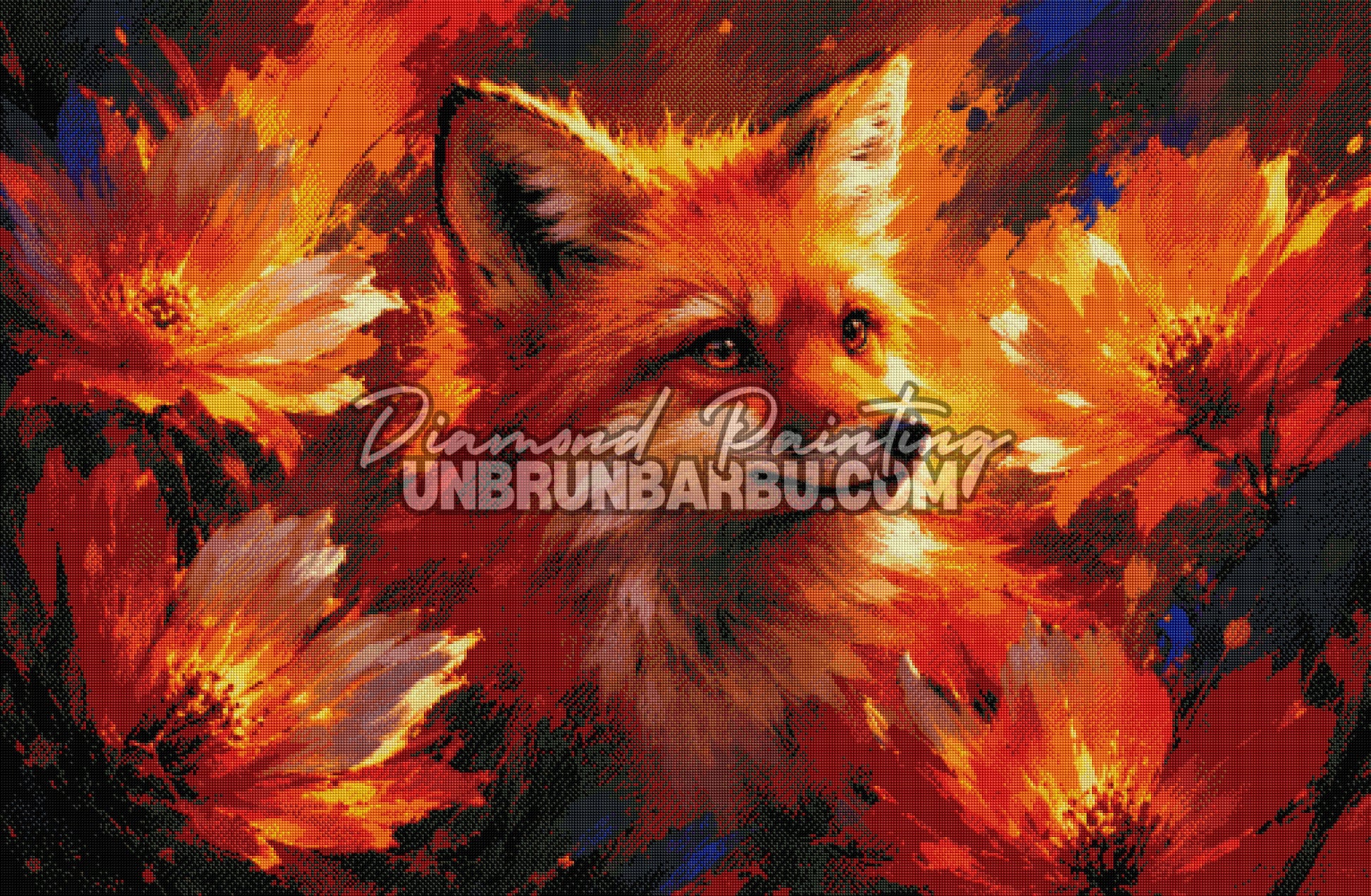 diamond painting renard des flammes florales 130x85 cm rendu diamante complet