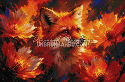 diamond painting renard des flammes florales 130x85 cm rendu diamante complet