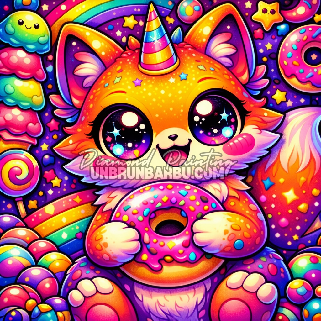 illustration diamond painting renard gourmand donut