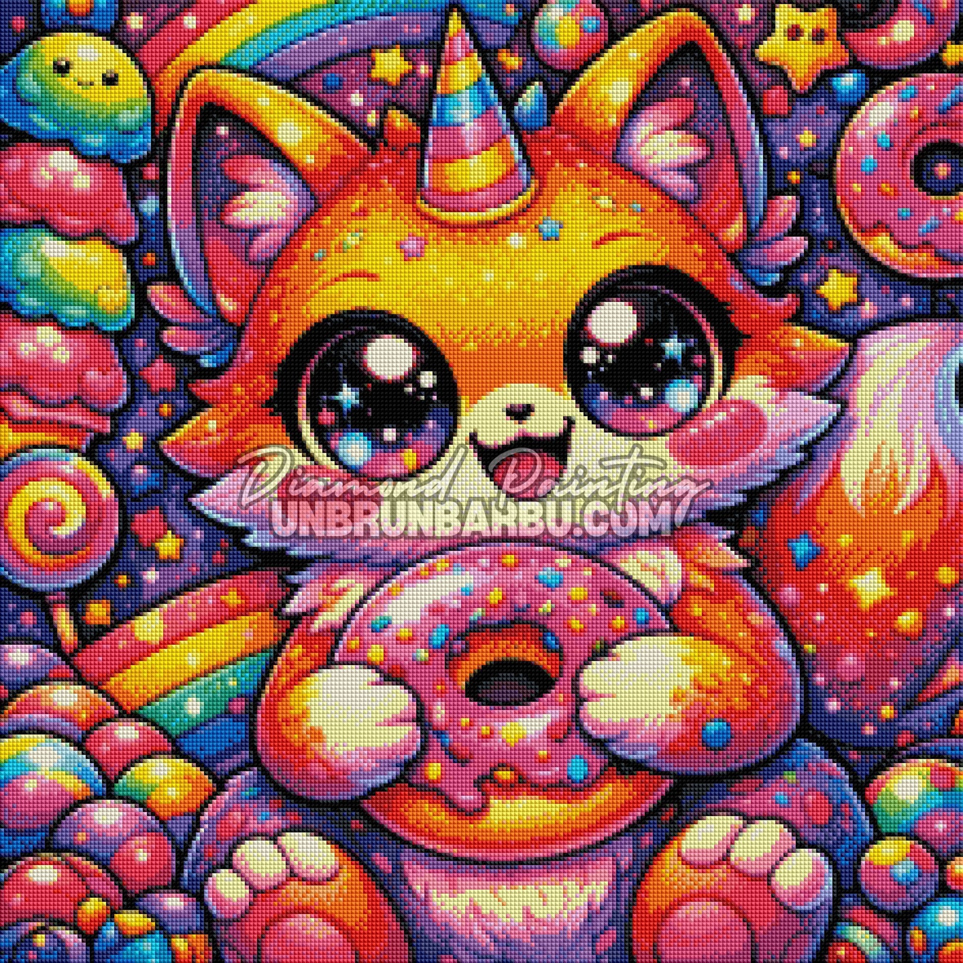 rendu diamond painting renard gourmand donut diamant