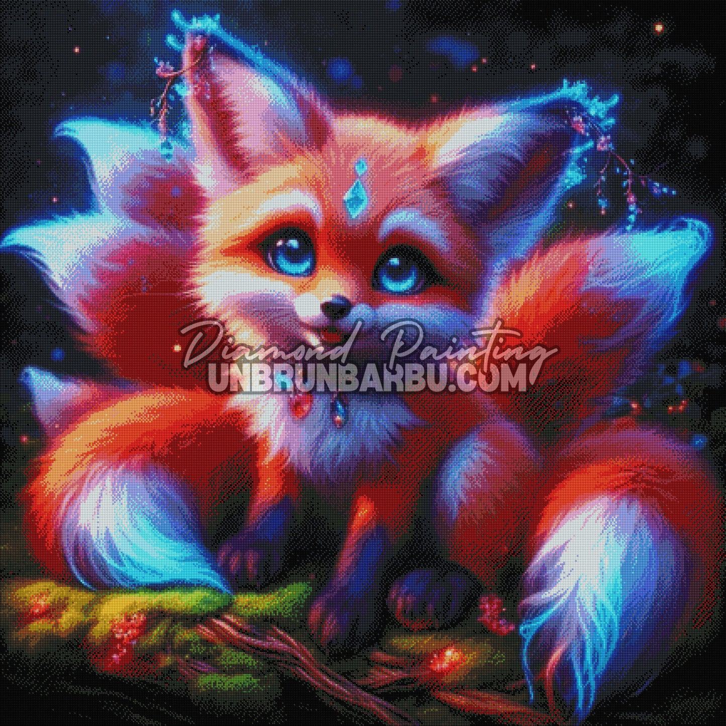 diamond painting renard rendu diamants effet lumineux magique detail