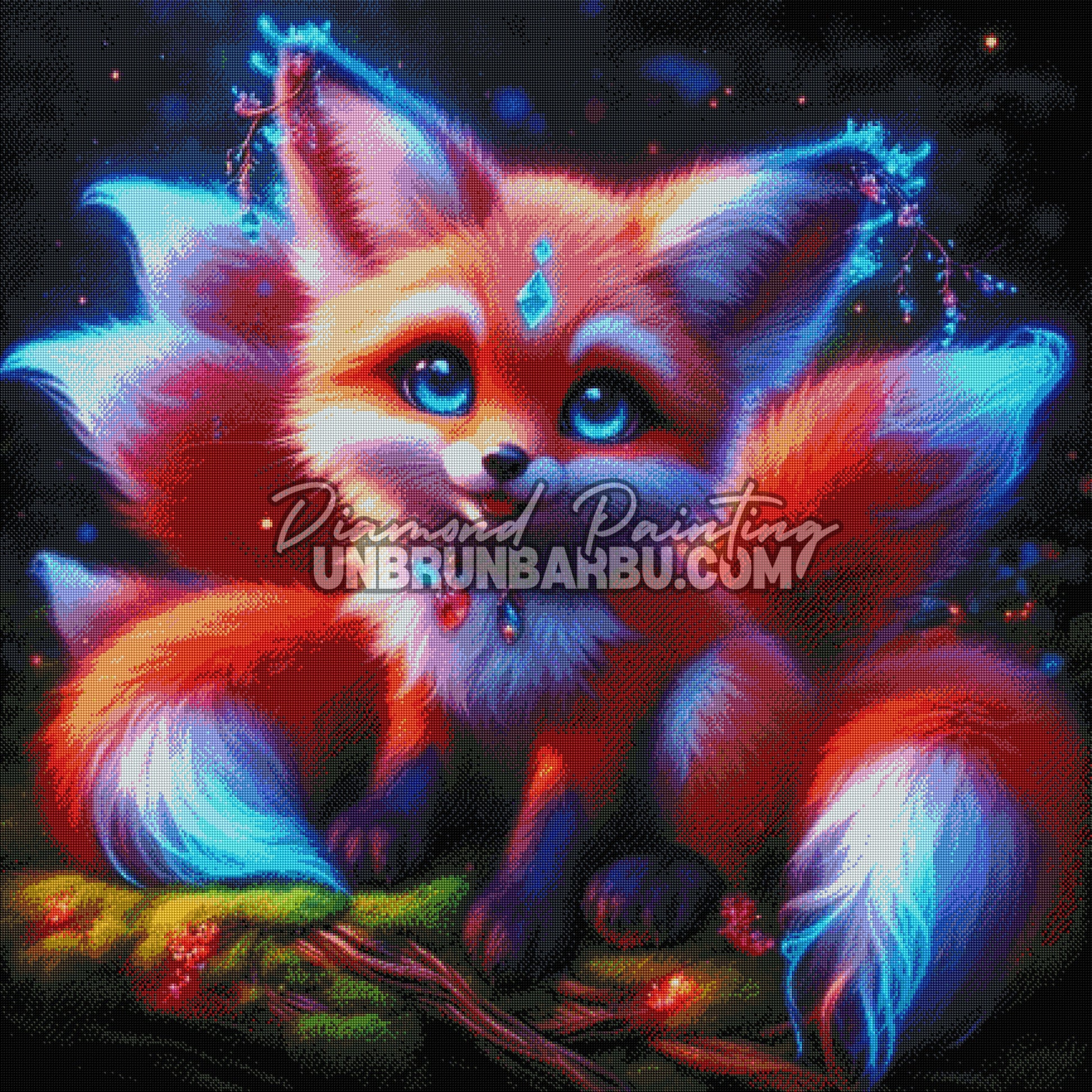 diamond painting renard rendu diamants effet lumineux magique detail