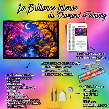 diamond painting riviere vers le chateau enchante 100x80 kit complet
