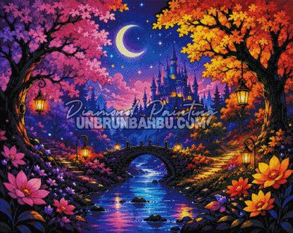diamond painting riviere vers le chateau enchante 100x80 rendu diamante