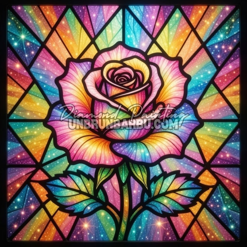 Illustration du Diamond Painting Rose du Vitrail Magique 60x60 cm