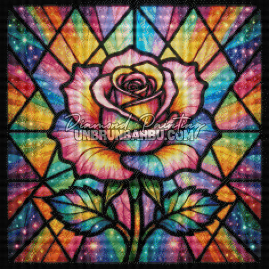 Rendu diamanté du Diamond Painting Rose du Vitrail Magique 60x60 cm