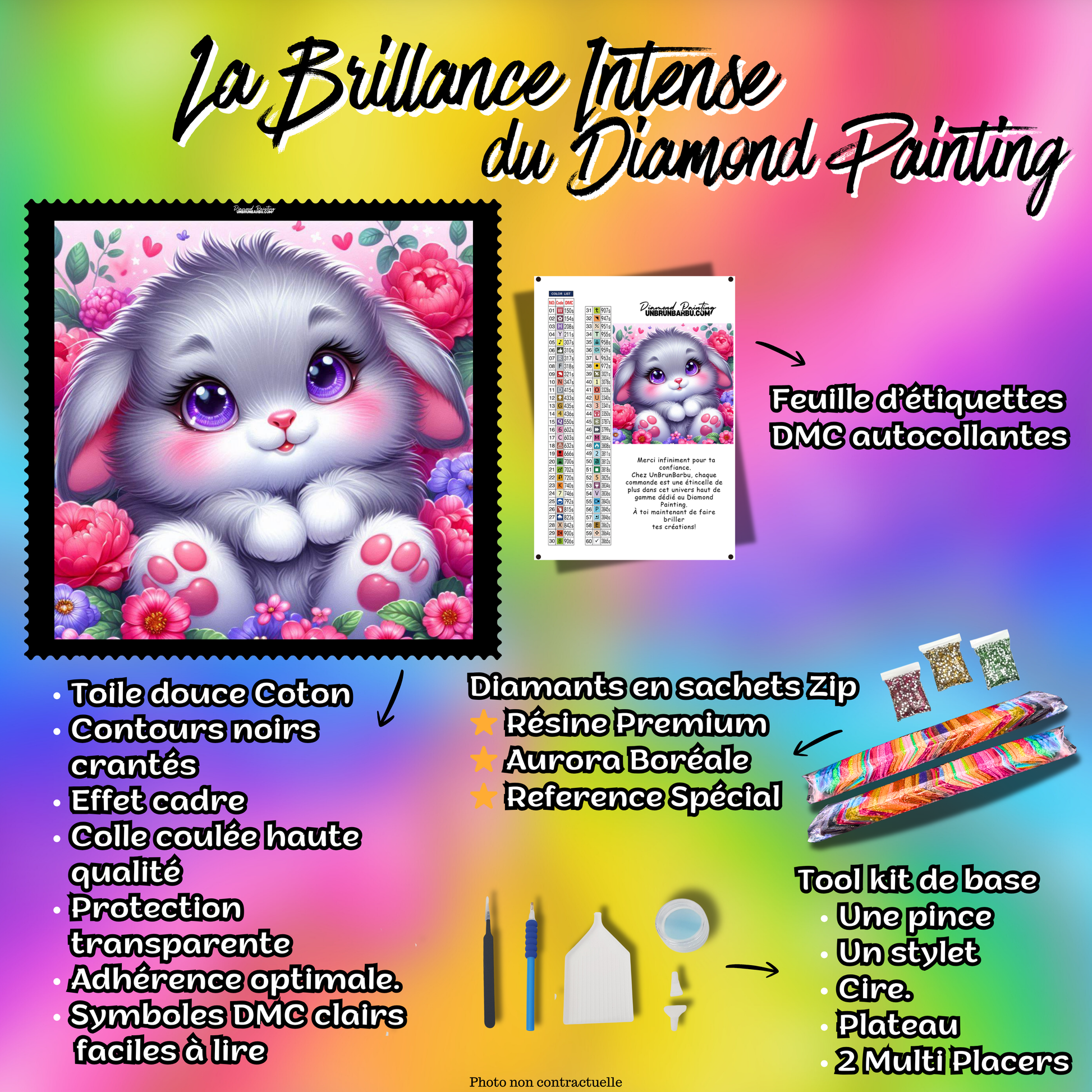 kit complet diamond painting sagesse douce du lapin 70x70
