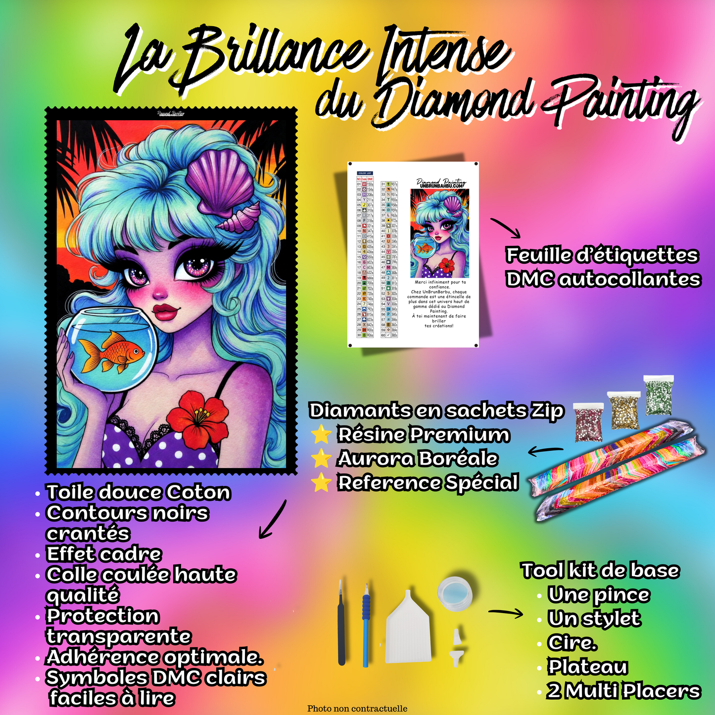kit complet diamond painting sirene aloha 70x105