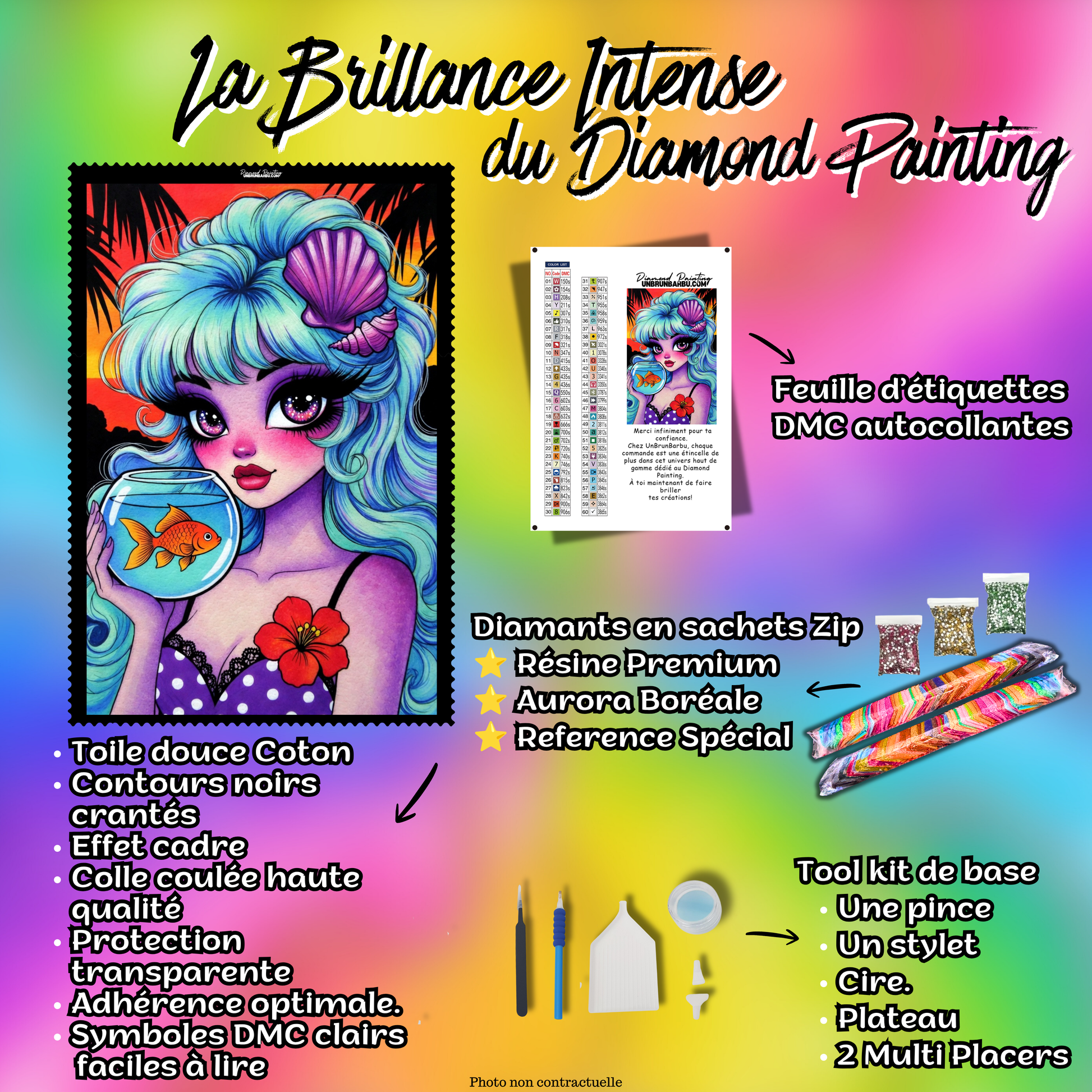 kit complet diamond painting sirene aloha 70x105