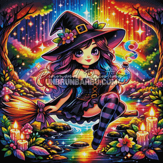 Rendu diamanté du Diamond Painting Sorcière des Potions Arc-en-Ciel