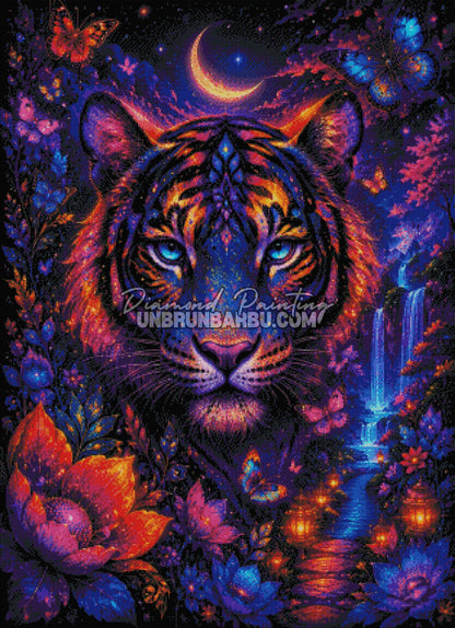 Diamond Painting Tigre des Cascades Magiques 80x110 rendu diamante complet