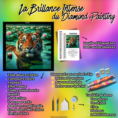 kit complet diamond painting tigre des nenuphars 90x90