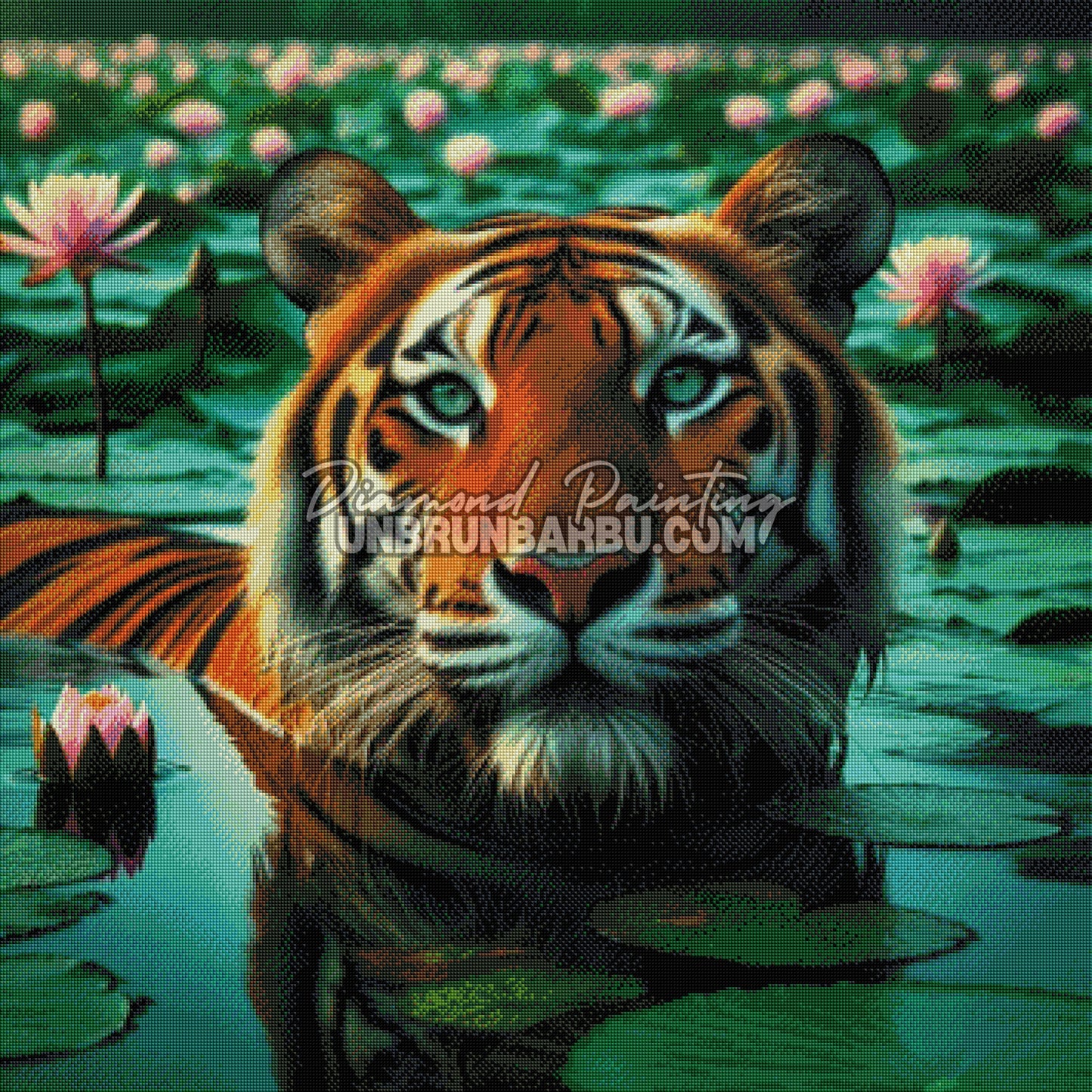 diamond painting tigre des nenuphars rendu diamante 90x90