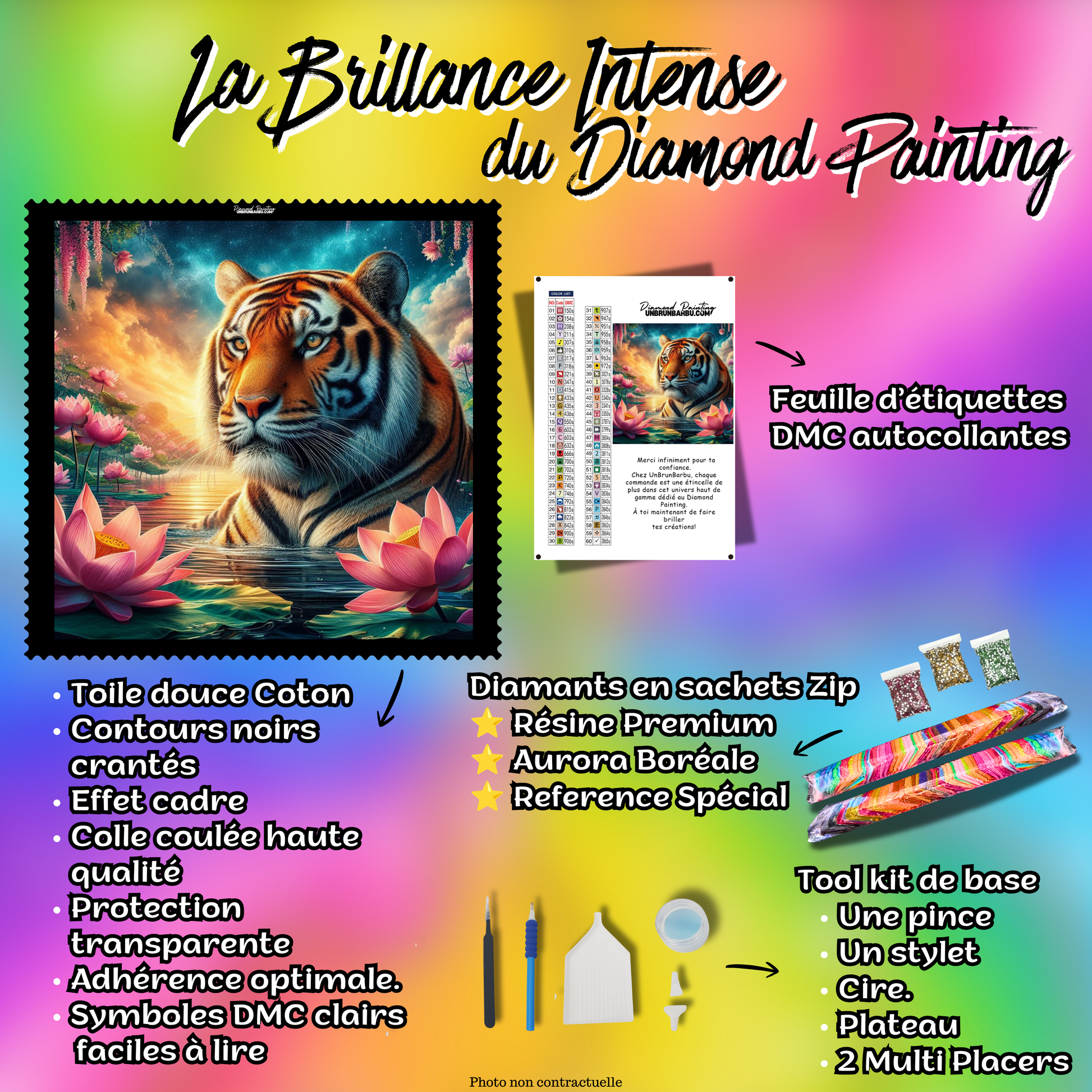 kit diamond painting tigre gardien des lotus 100x100 complet