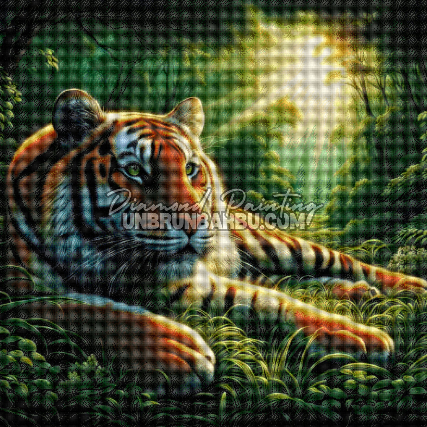 rendu diamond painting tigre jungle effet diamants