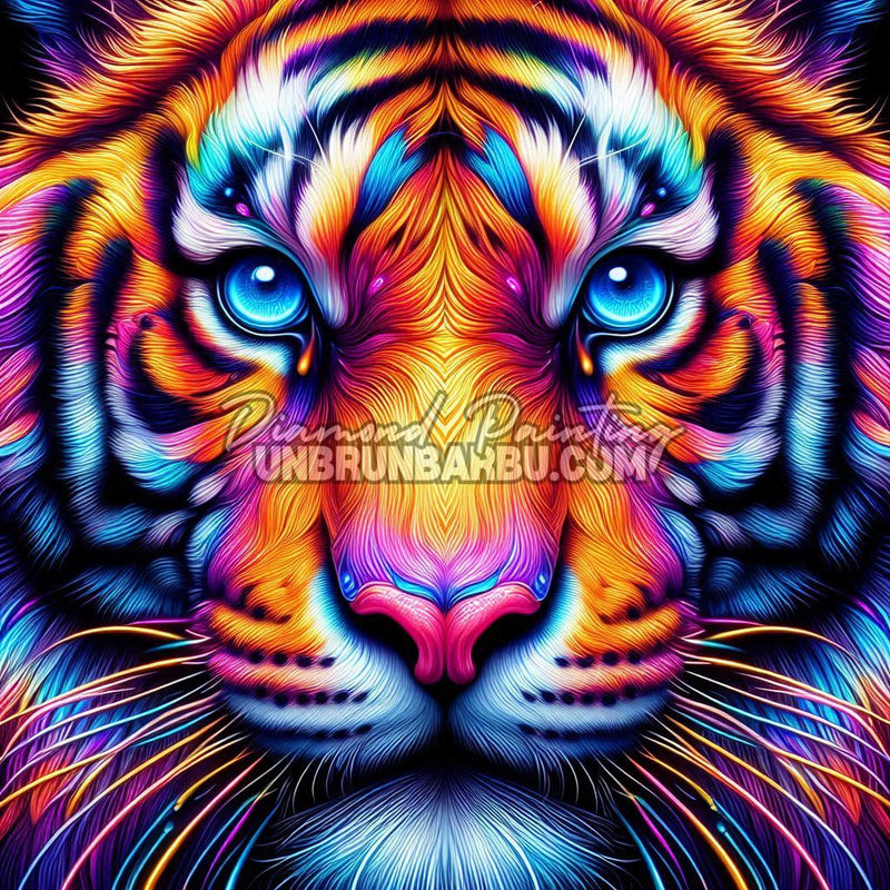 illustration tigre neon couleurs vives regard intense art moderne
