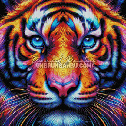 diamond painting tigre rendu diamants couleurs neon effet lumineux