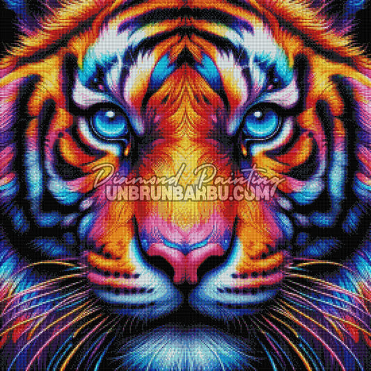 diamond painting tigre rendu diamants couleurs neon effet lumineux